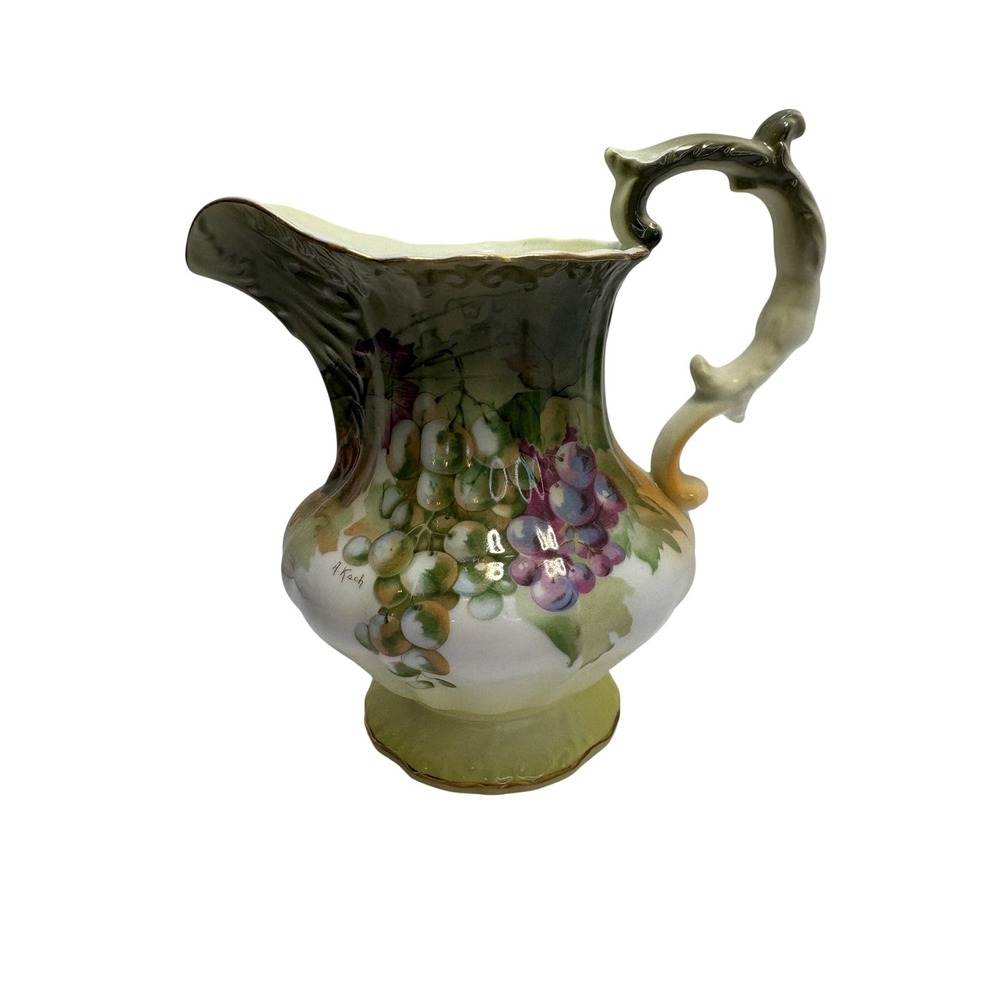 A&C Bavaria Hand Painted Porcelain Grape Pitcher signed A. Koch Vintage
